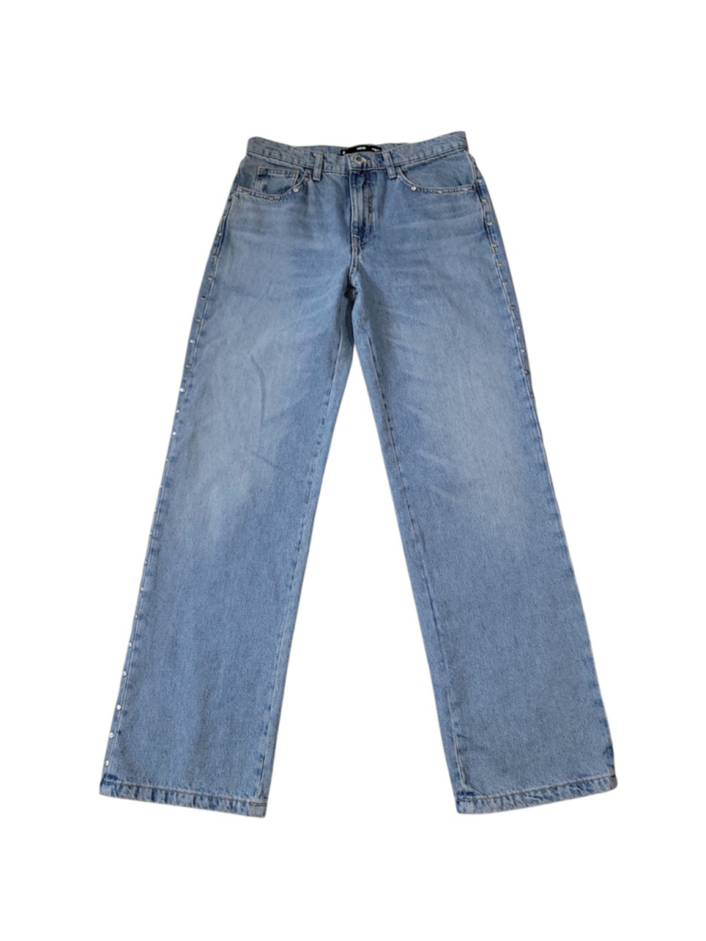MNG Mango Women Light-wash Straight-leg Silver Studded 100% Cotton Jeans Size 6